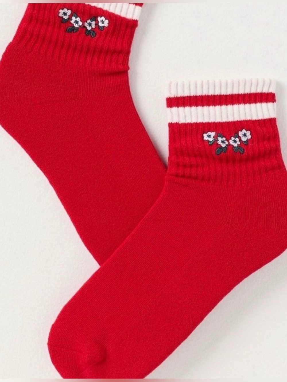 NEW! Anthropologie Daily Practice Red Floral Crew Socks